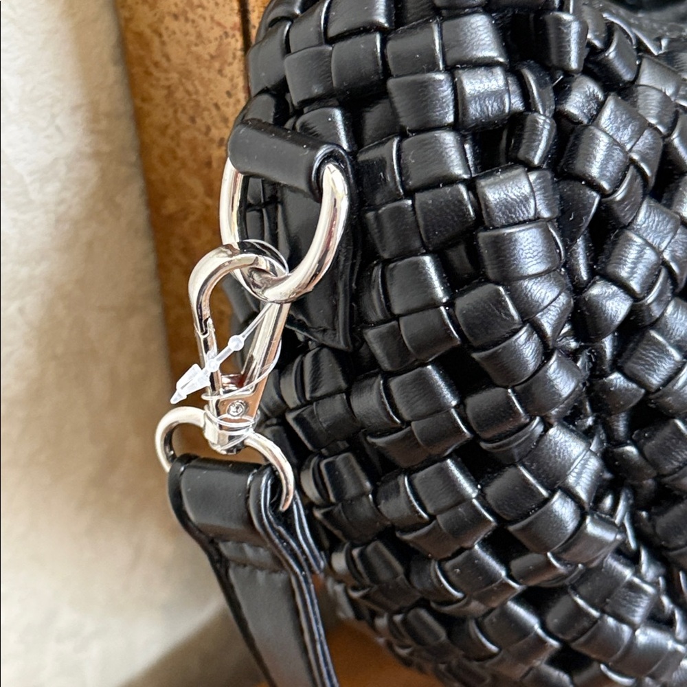 New. Sincerely Jules Elegant Black faux leather Woven Crossbody or handle Bag. - Picture 4 of 16